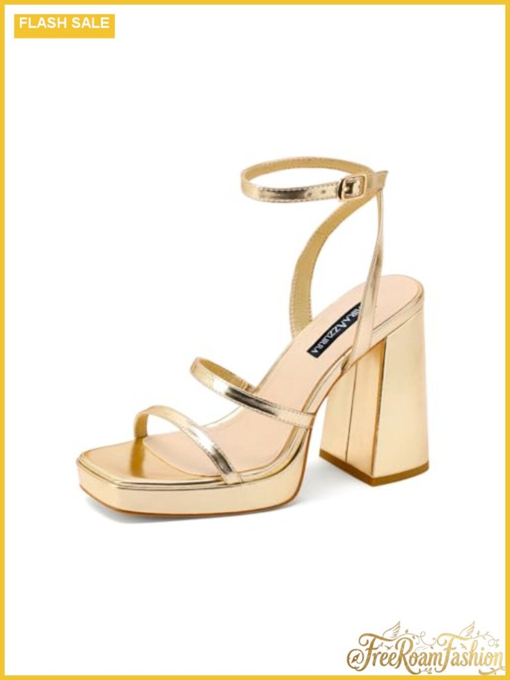 Faux Leather Platform Chunky Heel Sandals Square Open Toe Ankle Strap